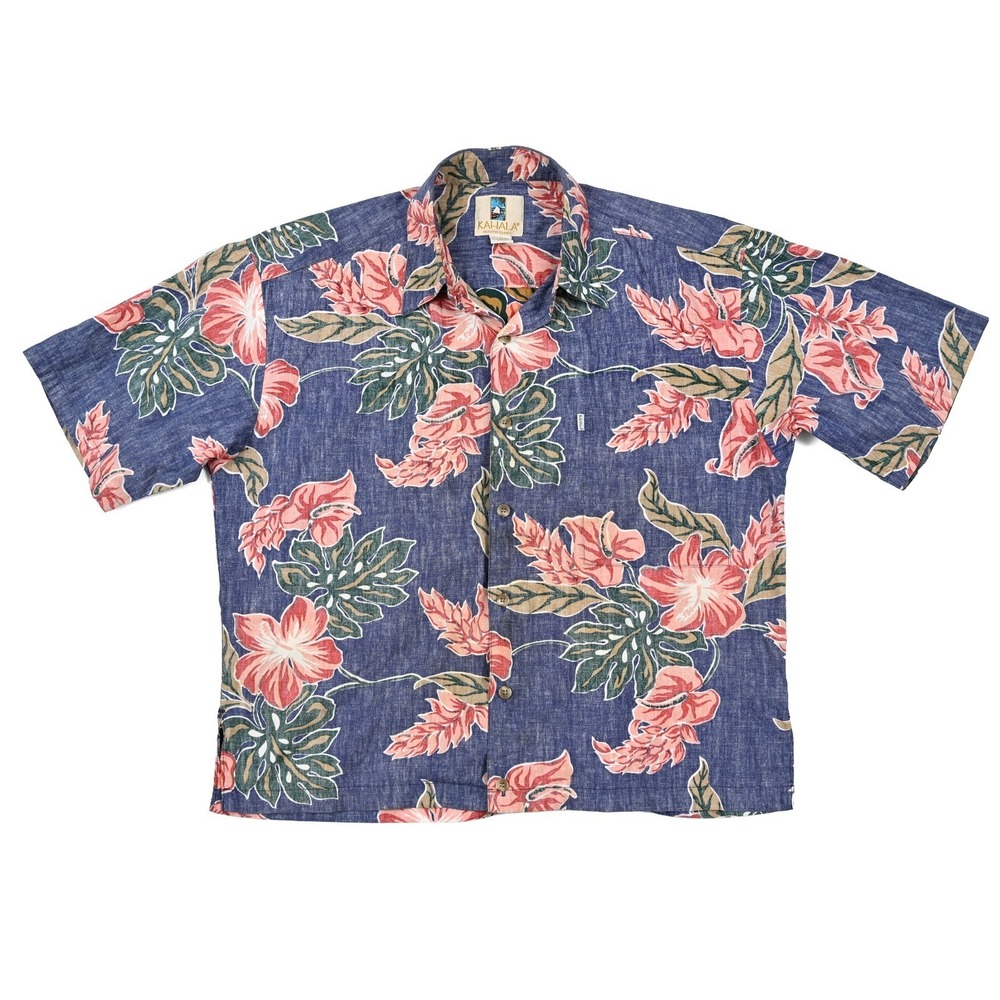 Kahala Hawaiian Reverse Print Womens Small Floral Short Sleeve Shirt Oversize